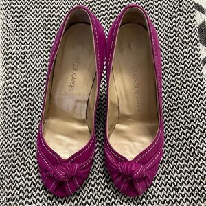 Peter Kaiser Peep-Toe Fuchsia/Plum Leather Pump Shoes Sz-5.5/8